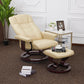 Manual Swivel Recliner with Ottoman, Chair Ottoman Set for RV Small Spaces, Living Room, Bedroom, Office 9019 4919 (Faux Leather, Cream White)