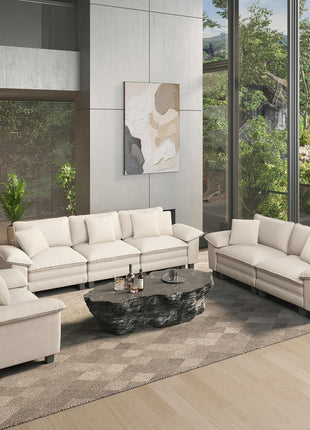 Elegant 3-Piece Modular Sectional Sofa Set in Chenille Beige for Spacious Living Rooms