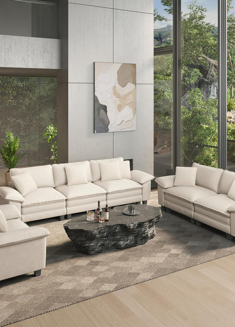 Elegant 3-Piece Modular Sectional Sofa Set in Chenille Beige for Spacious Living Rooms