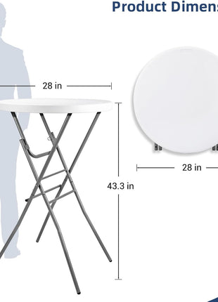 28-Inch Folding Round High Top Cocktail Table with Detachable Legs - Set of 2, Perfect for Indoor and Outdoor Events, Gatherings, Patios, Backyards, Dining, and Weddings, White