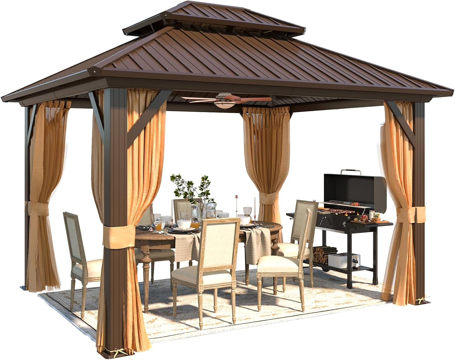 10' X 12' Hardtop Gazebo, Metal Gazebo with Aluminum Frame, Double Galvanized Steel Roof, Curtains and Netting Included, Pergolas for Patios, Garden, Parties, Lawns