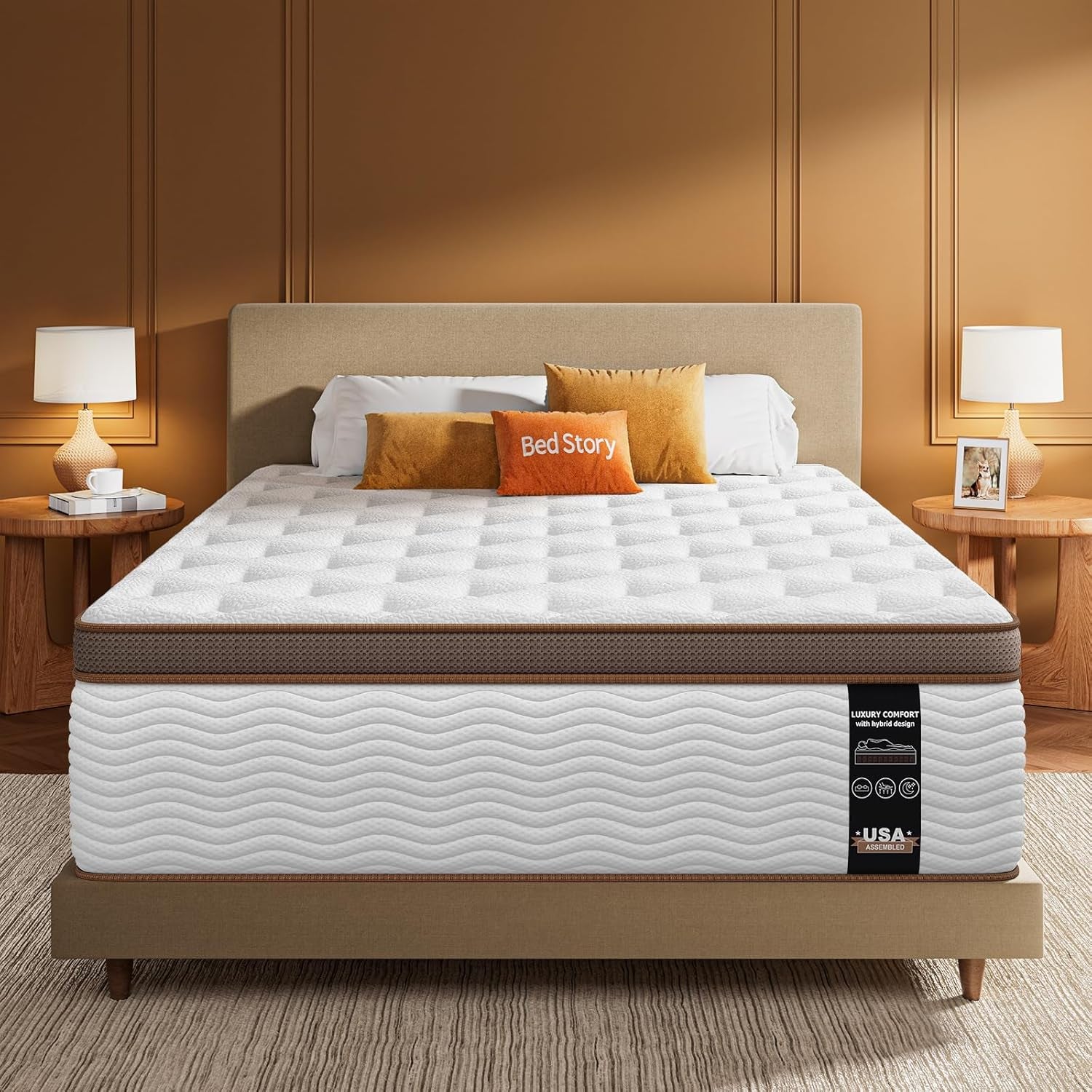 Full Size Mattress Firm - 14 Inch Hybrid Mattress with Orthopedic Spinal Support, Advanced Pocket Springs and Motion Isolation Technology, Fiberglass-Free, Certipur-Us Certified