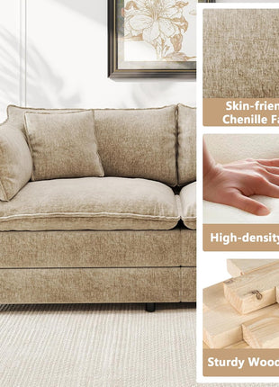 Modern Modular Sectional Sofa - Convertible Chenille Loveseat Couch with Movable Ottoman for Living Room, 77.16 Inch Deep 2-Seater (Camel)