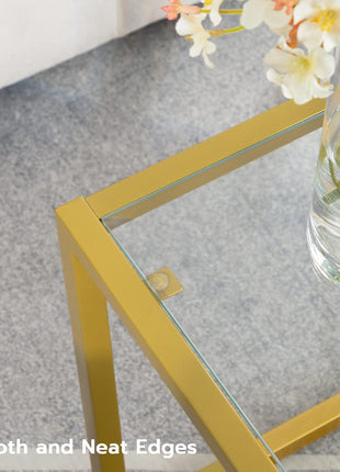 Contemporary Gold Glass Coffee Table for Living Room and Office, 39.4 x 19.7 x 17.7 Inches, Easy Assembly, Model GD04KF01