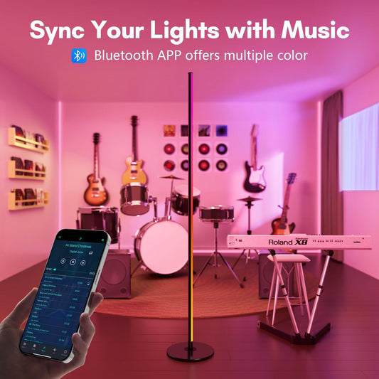 Smart RGB+IC Corner Floor Lamp,Bright LED Tall Modern Floor Lamp with APP and Remote,Ambient Lighting Color Changing Standing Lamps with Music Mode and Timing for Living Room,Bedroom,Party