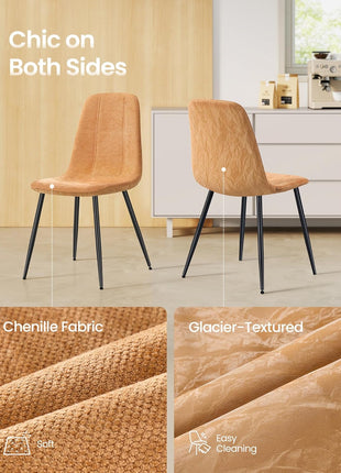 Set of 2 Dining Room Chairs with Metal Frame, Adjustable Feet, and Easy-to-Clean Glacier-Textured Synthetic Leather in Caramel Brown - Ideal for Kitchen Use UKDC187K01