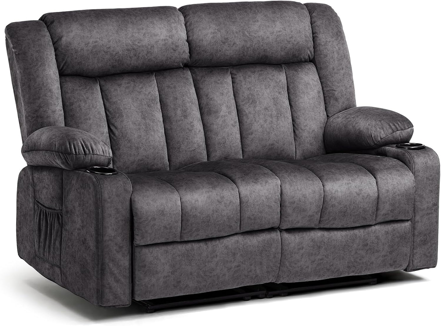 Manual Recliner Couch，Fabric Reclining Sofa Chair with Cup Holders, Upholstered Reclinerchair Set with Side Pockets Suitable for Living Room Furniture (2)