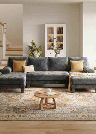 U-Shaped Modern Sectional Sofa for Living Room | 112-Inch Dark Grey Chenille Couch with Dual Chaise for Apartments