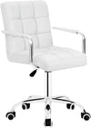 Desk Modern Office Chair with Wheels Vanity Chair PU Leather Mid-Back Rolling Cute for Office, Teen, and Bedroom Desks (White)