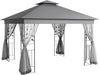 10' X 11.5' Metal Patio Gazebo, Double Roof Outdoor Gazebo Canopy Shelter with Tree Motifs Corner Frame and Netting, for Garden, Lawn, Backyard, and Deck, Gray