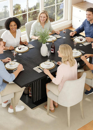 71-Inch Rectangular Black Oak Dining Table for Six with Storage, Durable Base, and Sophisticated Design for Contemporary Kitchens and Dining Areas