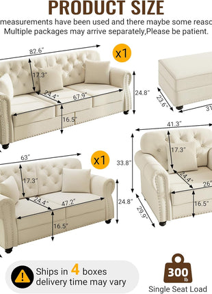 Elegant 3-Piece Chesterfield Sofa Set with Luxurious Velvet Upholstery and Stylish Nailhead Trim