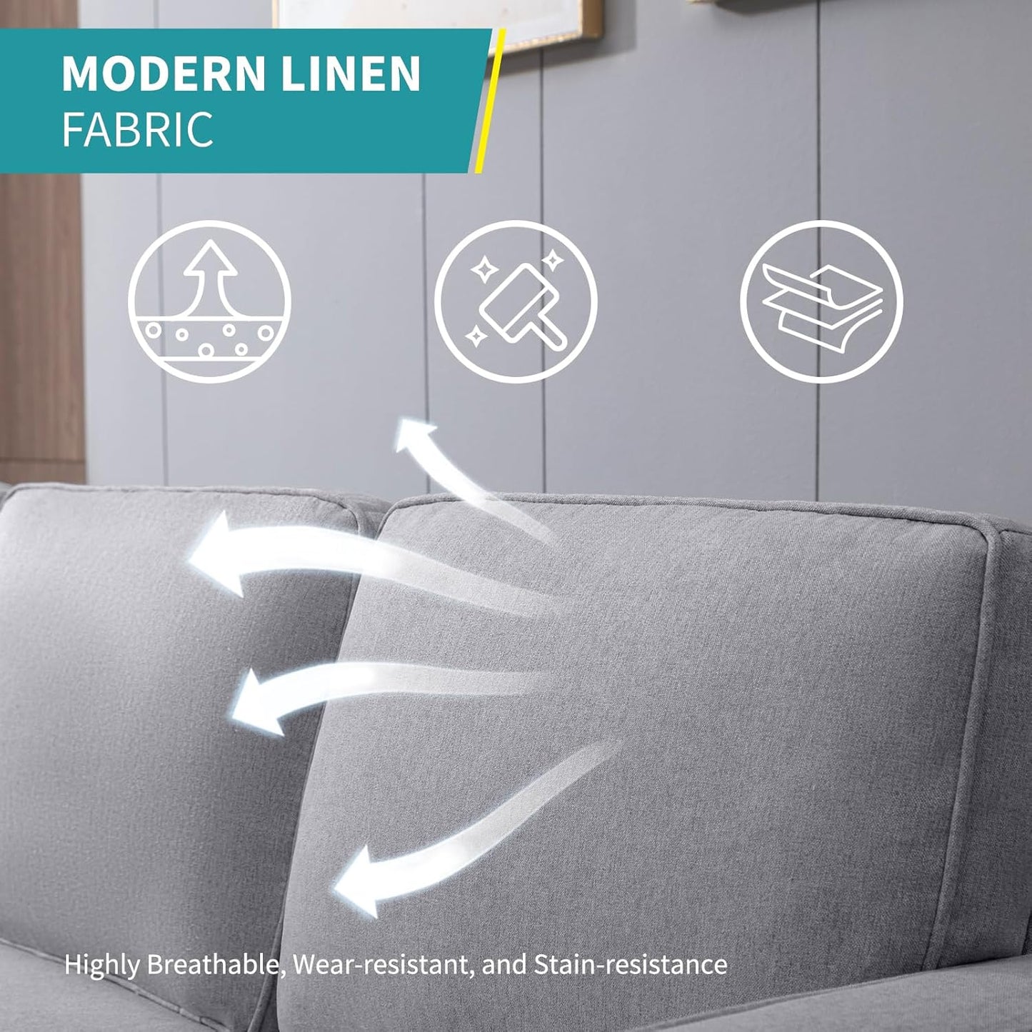 78" 4 Piece Living Room Sofa Set, 3 Seater Sofa with Storage Ottoman and Loveseat and Armchair Furniture Set, Modern Linen L Shaped Sectional Couch for Living Room Apartment (Light Grey)