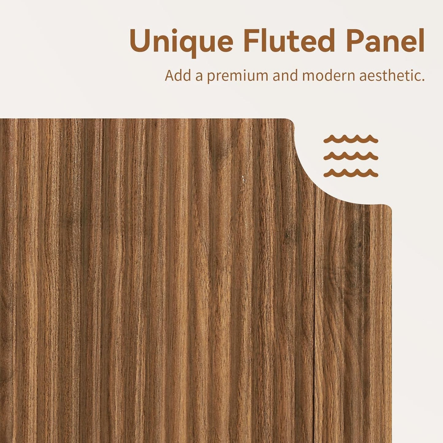 64" Sideboard Buffet Cabinet with Storage, Modern Fluted Accent Credenza with Adjustable Shelves, Wood Media Console Coffee Bar Table for Living Room Kitchen Dining Room, 31.5" H, Walnut