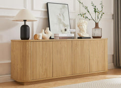 64" Sideboard Buffet Cabinet with Storage, Wooden Fluted Storage Cabinet Sideboard Credenza with Adjustable Shelves Pressed Spring for Kitchen Living Room (Natural Oak)