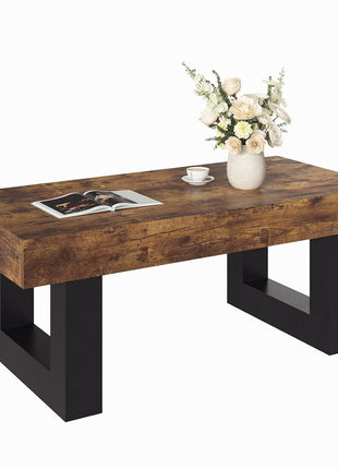 Mid-Century Modern Rectangle Coffee Table - 41.34” Length, Durable Wooden Legs, Perfect for Living Room and Office Use, Easy Assembly