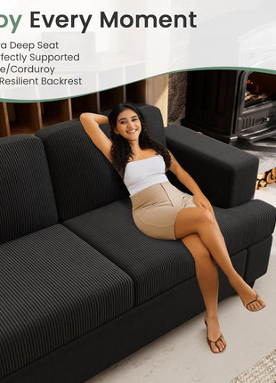 Elegant 2-Piece Black Corduroy Sofa Set for Living Rooms and Bedrooms