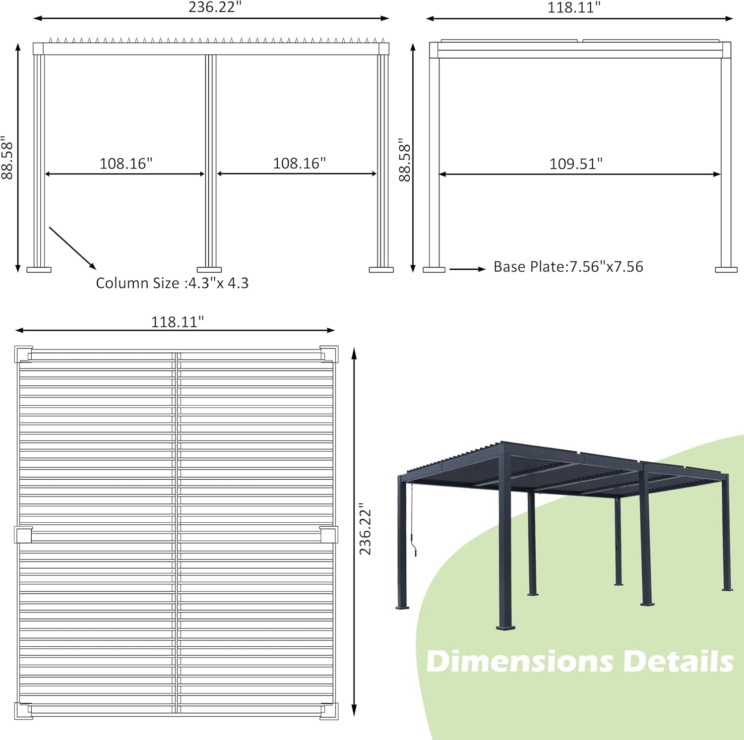 Patio Pergola Canopy Modern Aluminum Pergola with Adjustable Louvered Gazebo for BBQ, Backyard,Party, Lawn,Garden (Dark Gray, 10X20FT)