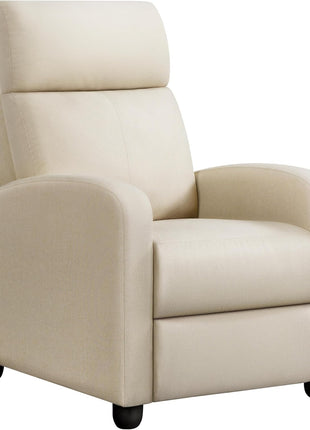 Premium PU Leather Recliner Chair with Lumbar Support, Overstuffed High-Density Foam & Pocket Springs - Push Back Recliner Armchair for Home Theater and Living Room