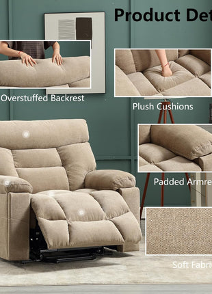 Dual Motor Power Lift Recliner Chair for Seniors – Extra Wide 27" Seat, 450 lbs Capacity, Infinite Position Adjustment, Heated Massage, Cup Holders, and USB Port in Camel Fabric