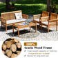 4 Piece Outdoor Acacia Wood Sofa Set with Water Resistant Cushions, Padded Patio Conversation Table Chair Set W/Coffee Table for Garden, Backyard, Poolside (1)