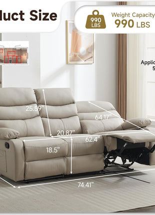 Three-Seater Recliner Sofa Set - Anti-Scratch Loveseat & Couch for Living Room, RV, and Home Theater in Beige