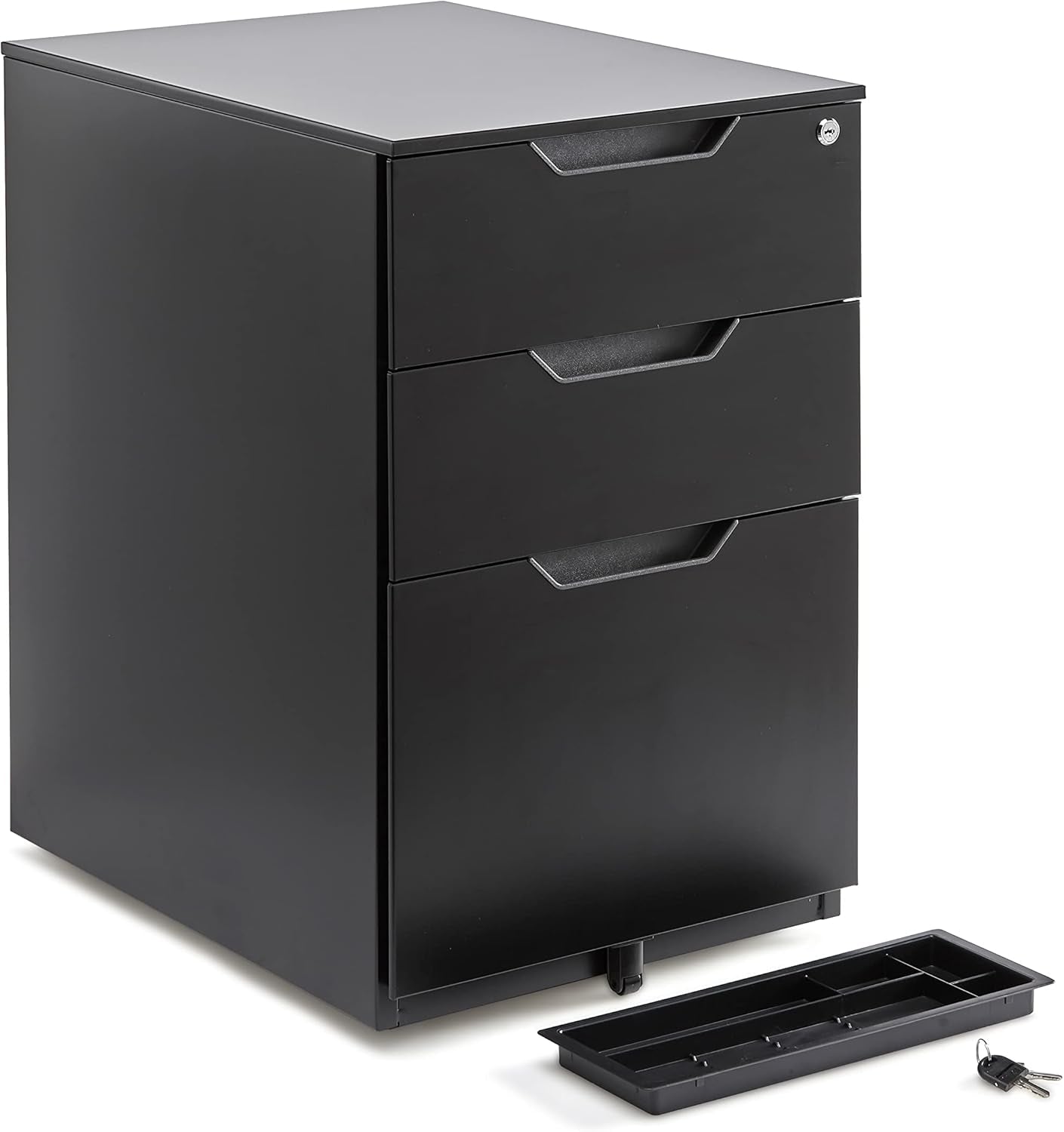 Mobile File Cabinet, Black, 20.71" D X 15.51" W X 24.29" H | with Lock, 3 Drawer