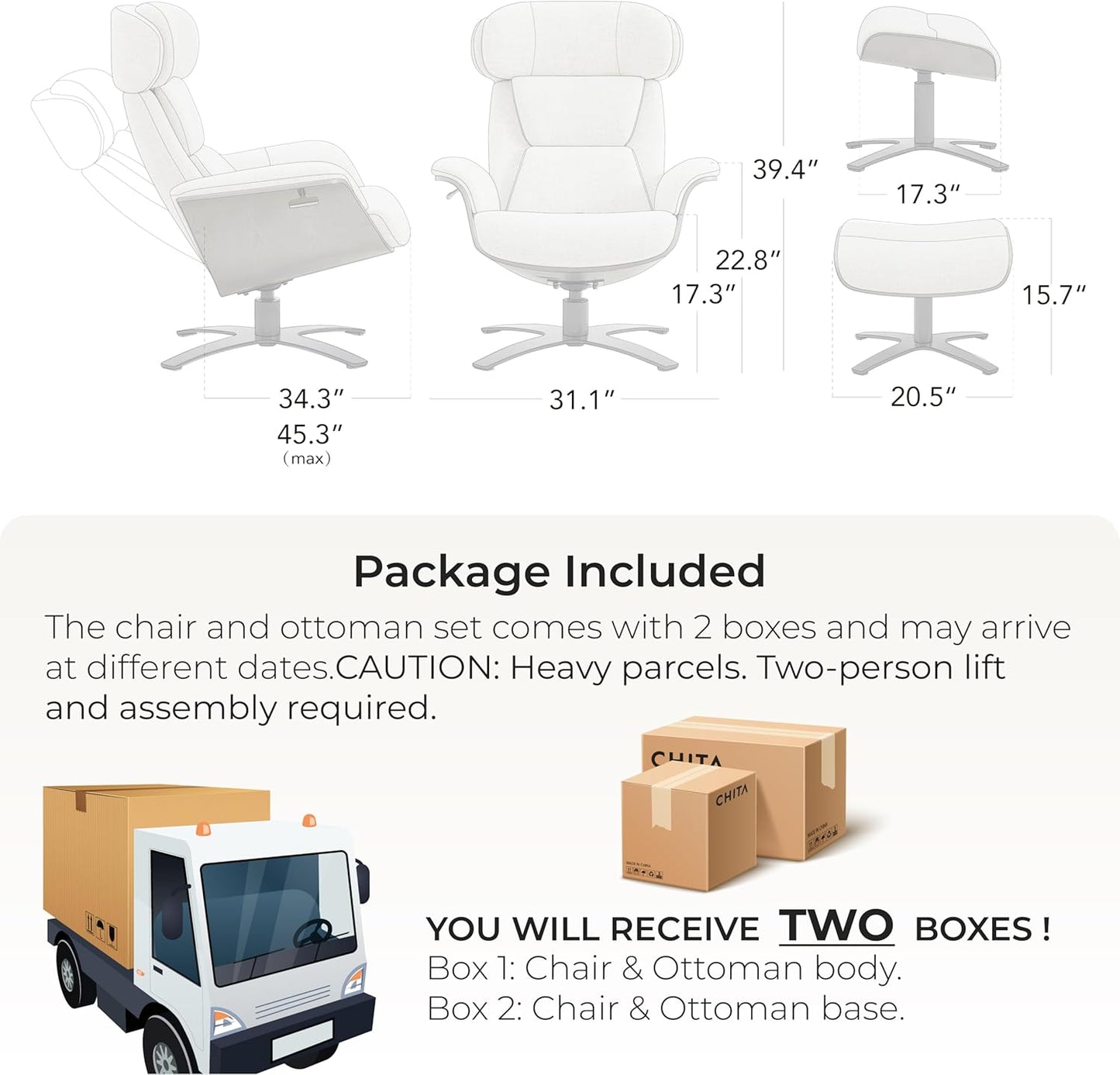 Genuine Leather Reclining Swivel Chair with Adjustable Headrest and Ottoman for Living Room, Saddle