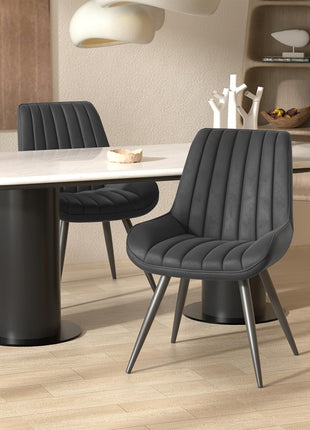 Contemporary Dining Chair Set of 6, Upholstered Fabric Chairs with Soft Backrest and Thick Cushion, Metal Legged Side Chairs for Kitchen, Black