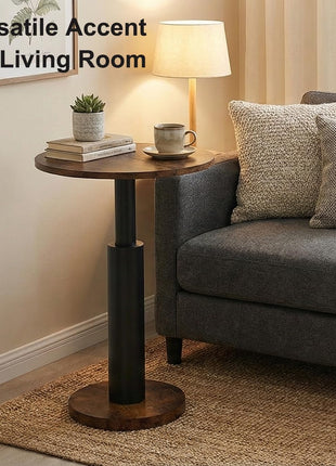 Round Accent Side Table with Generous Surface Area and Sturdy Solid Wood Legs, 15" Pedestal End Table for Compact Living Spaces, Ideal for Living Room, Sofa, and Bedroom (Rustic Brown and Black)