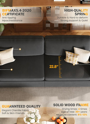 86'' Modern Loveseat Sofa for Living Room, Comfortable Couch with Removable Cover, Wide Armrests, Easy Assembly, Corduroy Design for Small Spaces, Bedroom, Apartment, Dark Gray