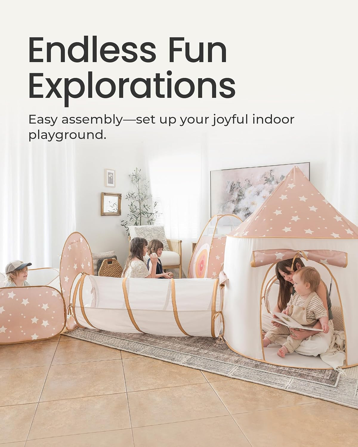 Play Tunnel and Ball Pit for Toddlers, 5Pcs Indoor Playground - Foldable Pop up Tents with Carry Bag, Outdoor Playhouse with Crawling Toys & Play Tent, Gift for Boys and Girls