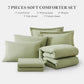 Queen Comforter Set - 7 Pieces Sage Green Soft Bed in a Bag Queen with Fitted Sheet, Flat Sheet, 2 Pillow Shams, and 2 Pillowcases- Warm Bedding Sets Queen for All Season