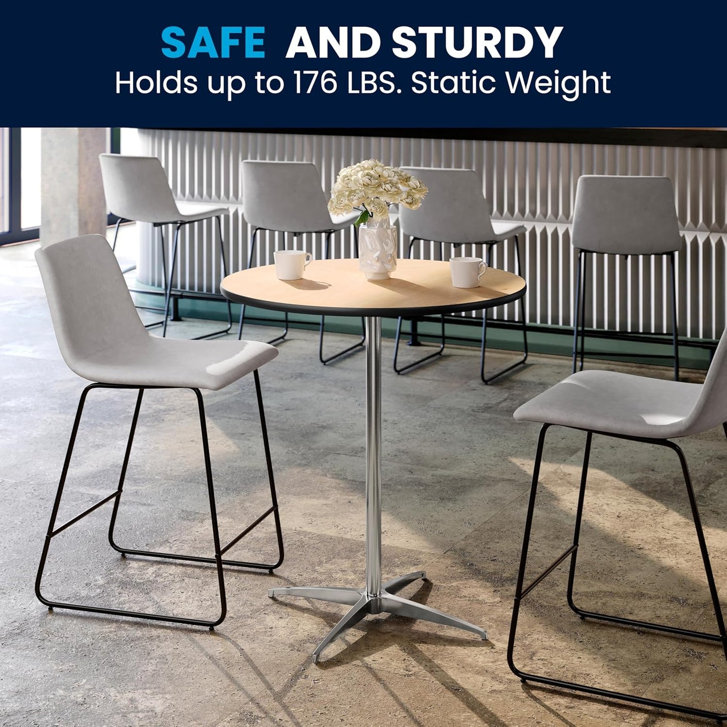 Lars 30" round Cocktail Table with 30" and 42" Columns, Adjustable Standard or Bar Height round Table for Events or Home Use, Natural