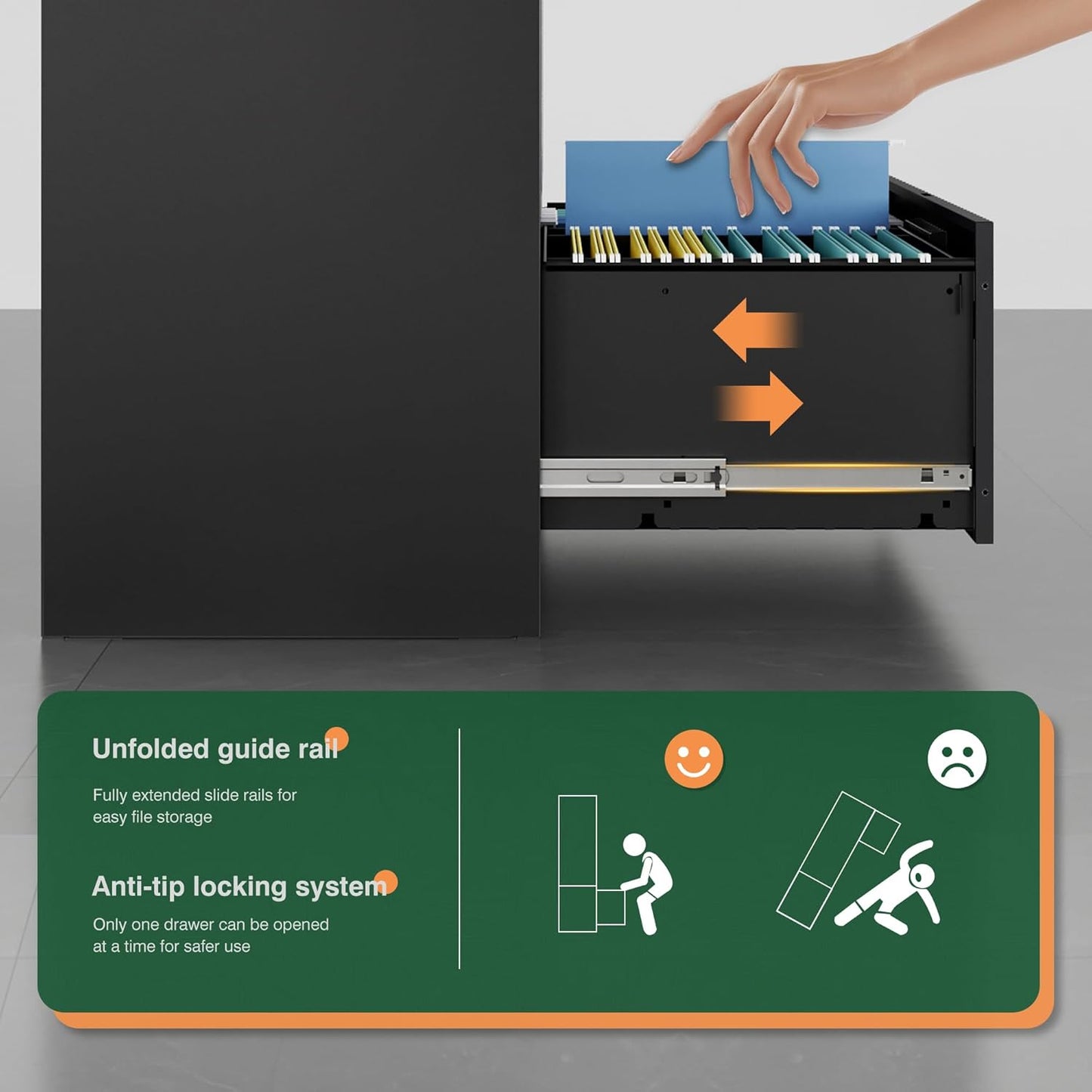 Lateral 3 Drawer File Cabinets with Lock, Metal Filing Storage Vertical Cabinets,Home Office Furniture for Organization Hanging Letter/Legal/F4/A4(Black)