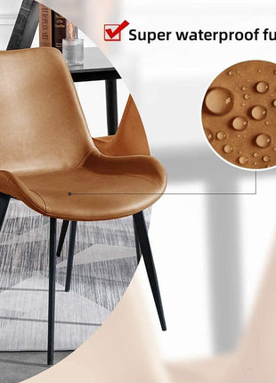 Set of 4 Modern Dining Chairs with Upholstered Faux Leather Seats and Durable Metal Legs in Brown