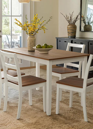 5-Piece Solid Wood Dining Table Set for Four - Farmhouse Rectangular Design, Space-Saving Solution for Dining Room, Office, Terrace, and Courtyard in White Finish