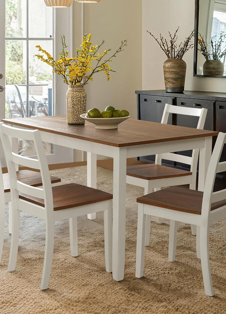 5-Piece Solid Wood Dining Table Set for Four - Farmhouse Rectangular Design, Space-Saving Solution for Dining Room, Office, Terrace, and Courtyard in White Finish