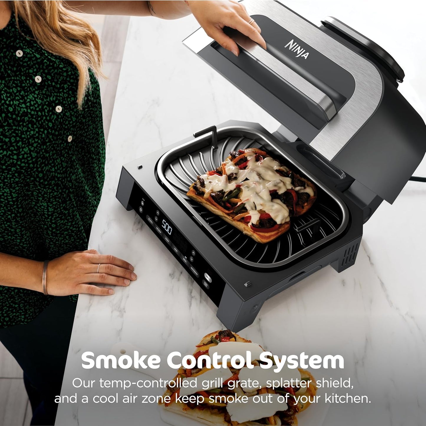 DG551 Foodi Smart XL 6-In-1 Indoor Grill with Air Fry, Roast, Bake, Broil, & Dehydrate, Foodi Smart Thermometer, 2Nd Generation, Black/Silver