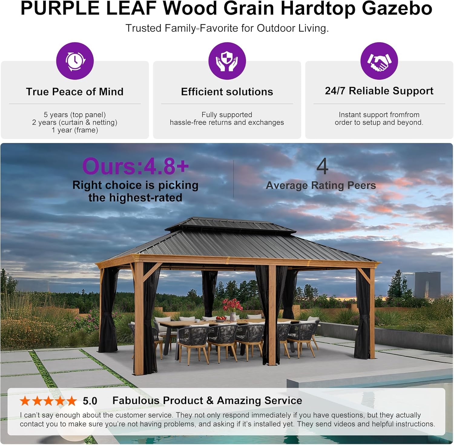 12' X 18' Outdoor Hardtop Gazebo for Patio Galvanized Steel Double Roof Permanent Canopy Teak Finish Coated Aluminum Frame Pavilion Gazebo with Netting