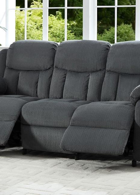 Power Reclining 3-Seater Sofa with Dual Wingback Design in Dark Gray