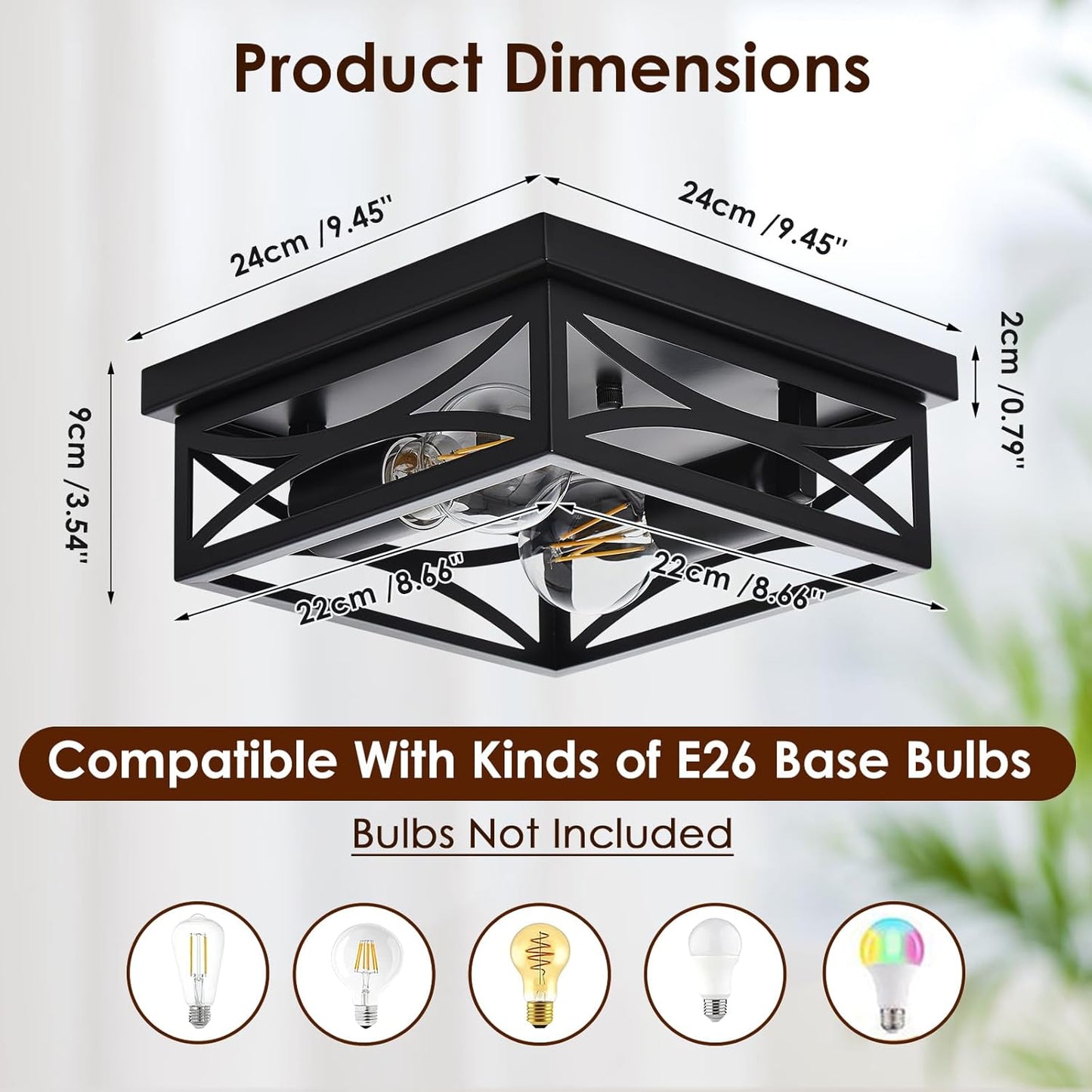 Ceiling Light, Farmhouse Flush Mount Ceiling Light, 2-Light Light Fixtures Ceiling Mount, Modern Square Black Light Fixture, Kitchen Lighting Fixtures Ceiling,Bedroom,Balcony