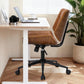 Mid-Century Modern Home Office Chair,Adjustable Height Desk Chair with Walnut Finish&Pu Leather,Armless Executive Computer Chair with 360° Swivel Rolling Wheels for Vanity, Bedroom&Workspace (Brown)
