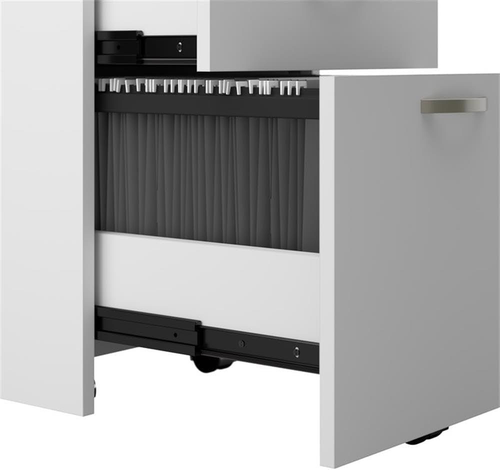 Bush Business Furniture Office in an Hour 2 Person L Shaped Cubicle Desks with Storage, Drawers, and Organizers in Pure White | Double Workstation Set with Privacy Panels for Commercial Workspace