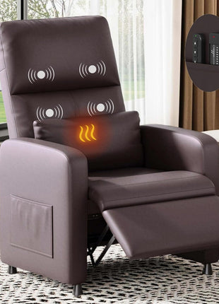 Ergonomic Power Recliner Chair with Heat and Massage Function, Adjustable Electric Recliner in PU Leather, Tall Back and Padded Seat for Home Theater Seating in Living Room