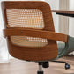 Home Office Desk Chair with Ergonomic Rattan Backrest, Walnut Crafts, Curved Arms, Faux Leather, Caster Wheels, Height Adjustable, Computer Chair for Desk Work, Executive Task, Conference Room - Green