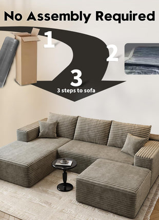 107.5" Cloud Modular Sectional Sofa with Ottoman, Modern Minimalist Upholstered U-Shaped Couch for Living Room, Deep Seat Corner Sofa, No Assembly Required (Camel, Left Facing Chaise)
