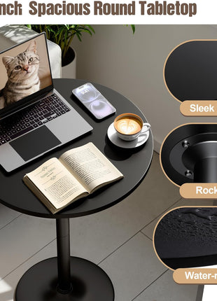 Round Bistro Pub Table - 40.6-Inch Bar Height Cocktail Table for Home Bar, Dining Room, Living Room, and Weddings with Metal Base and MDF Obsidian Top in Dark Black Finish