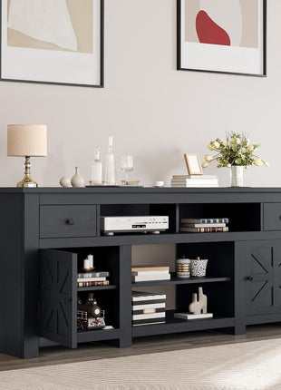 70-Inch Modern TV Stand for 75/80 Inch Televisions, Entertainment Center with Drawers and Power Outlet, Black Console for Living Room (30-Inch Height)