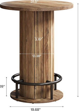 39.4-Inch Wood Bistro Pub Table with Metal Ring Footrest for Dining and Living Areas, Brown Finish